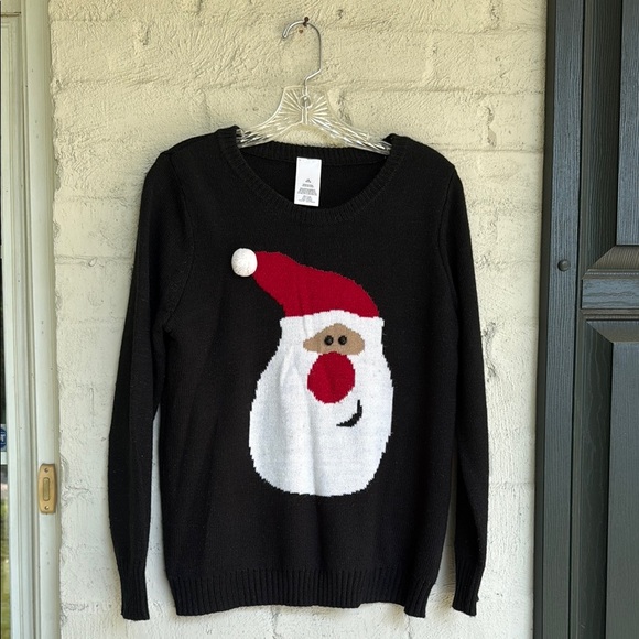 Ugly Christmas Sweater Black Pullover With Santa Size Large - Picture 1 of 6